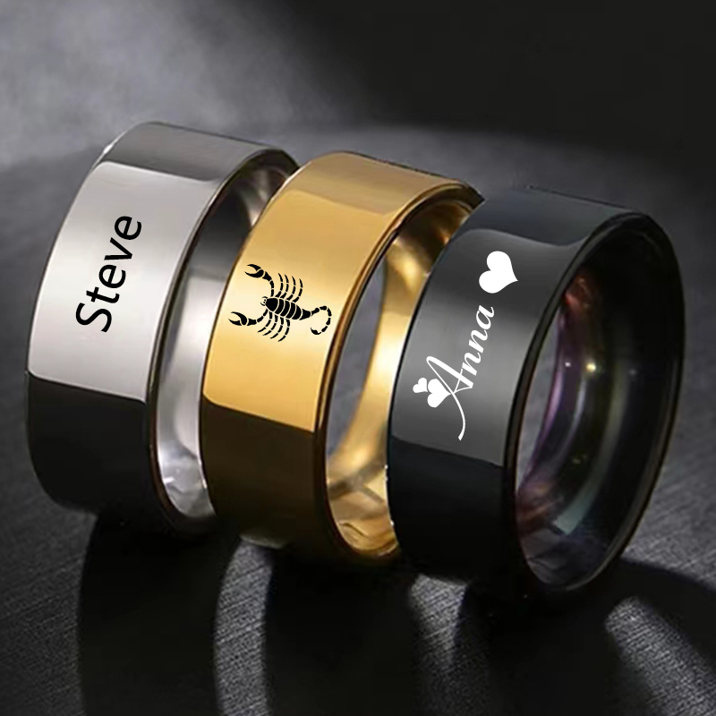 Coupling 8Mm - Modny 8mm gładki spersonalizowany pierścionek ze